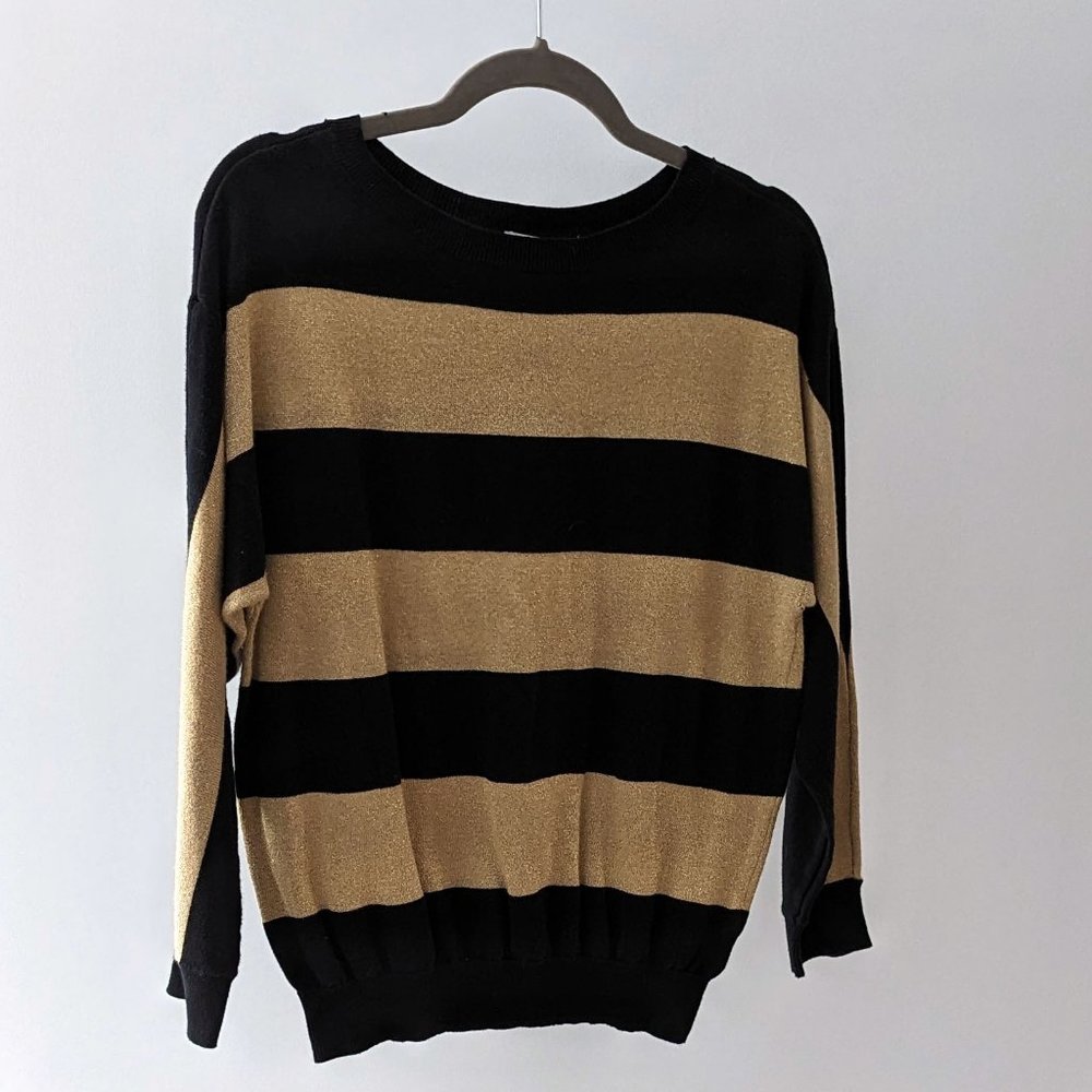 Black And Gold Shimmer Sweater - Liz Claiborne - Womens Medium